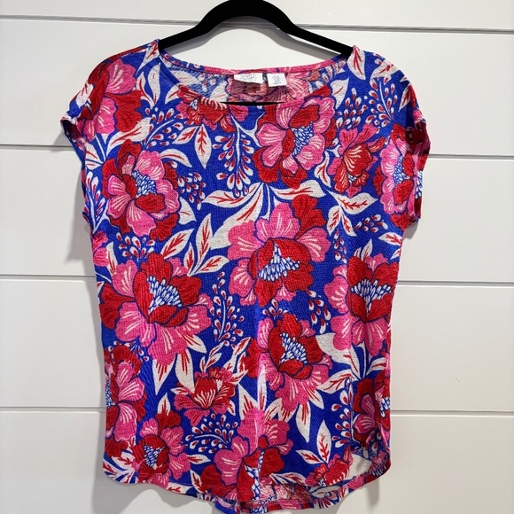 Sigrid Olsen 100% linen floral print rounded hem top size M - Picture 1 of 8